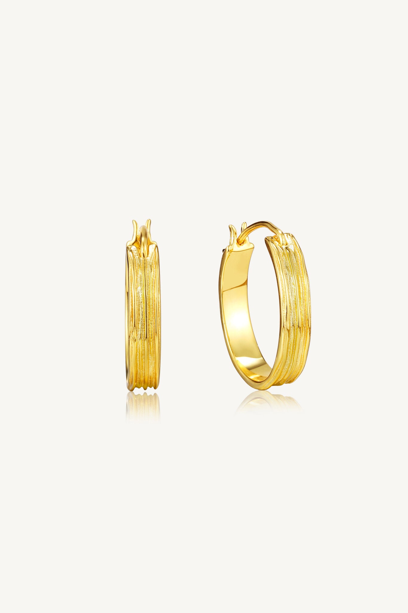 Engraved Shell Lines Hoops Gold Vermeil