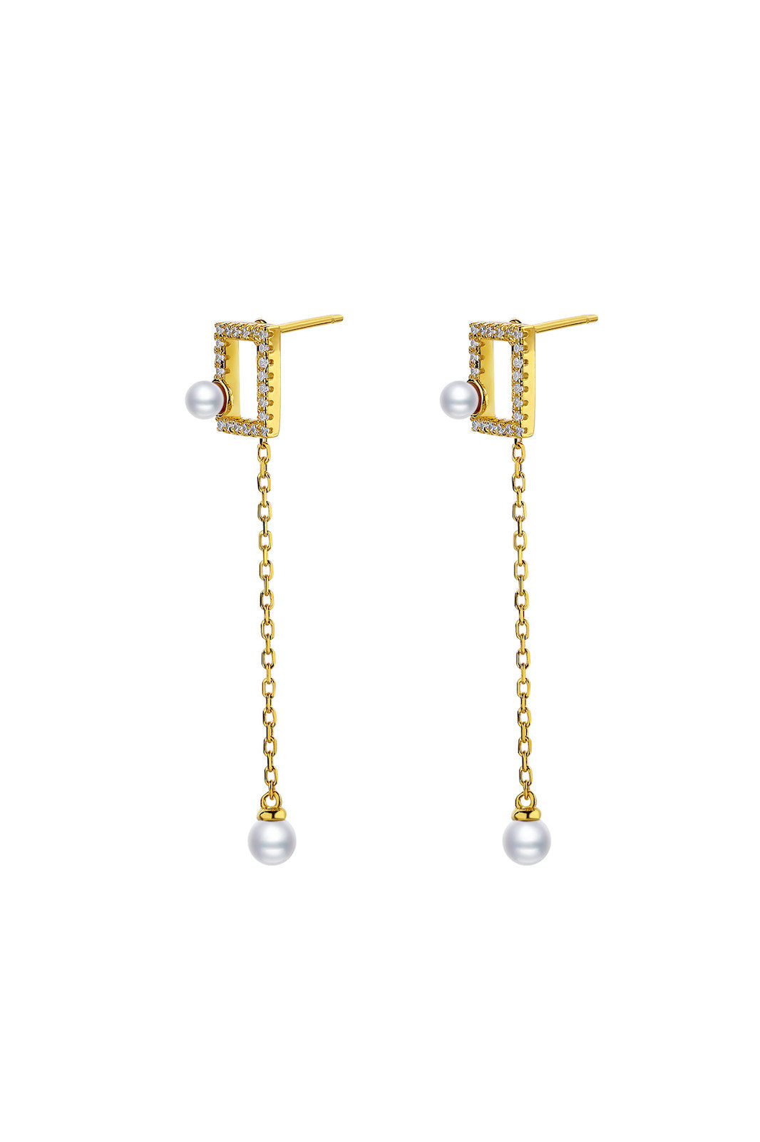 Gold Plated Geometrical Silver Earrings - Mini Rectangle