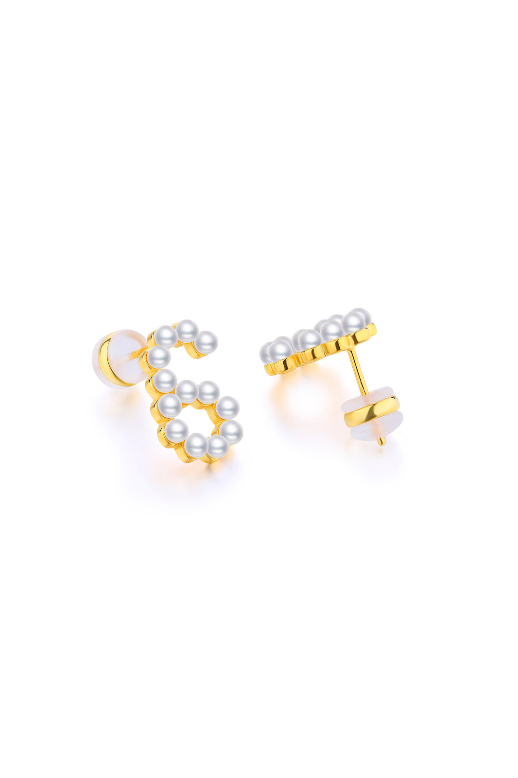 Gold Plated Silver Pearl Ear Studs - Number 6 Back View
