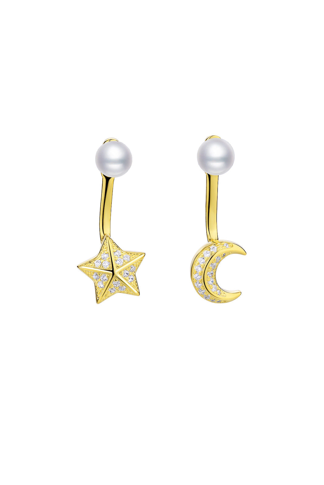 Gold Plated Silver Star Moon 2 Way Earrings