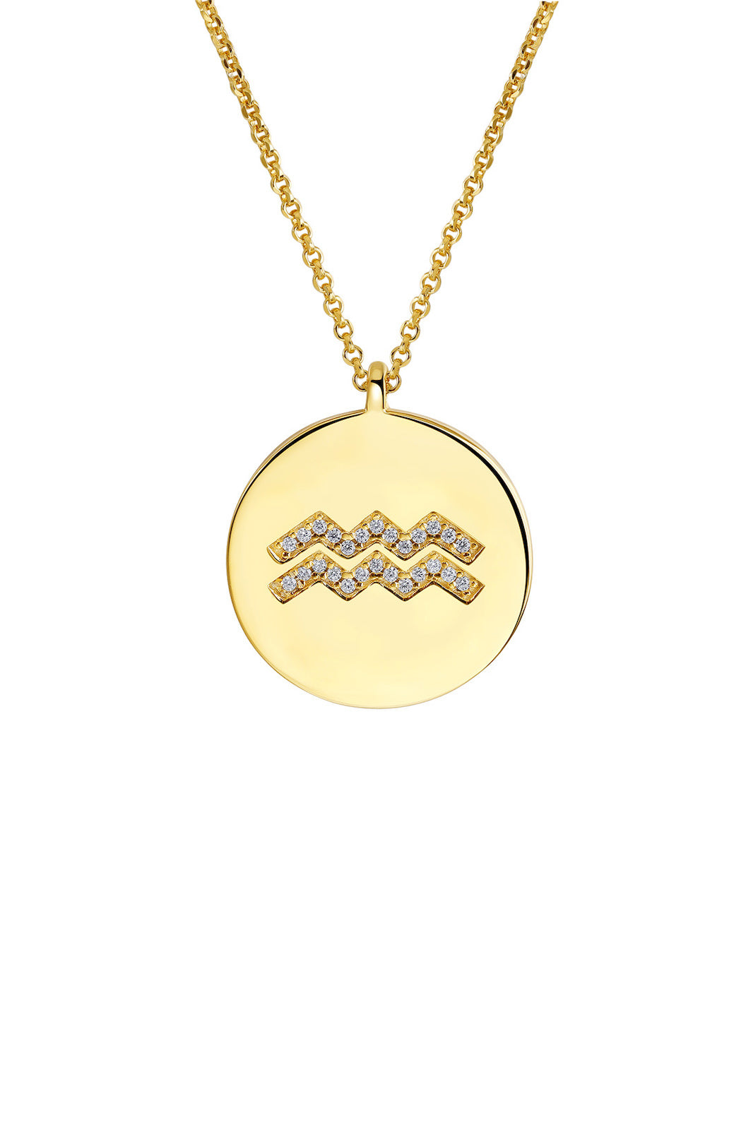 Gold Plated Silver Zodiac Necklace - Aquarius Side View