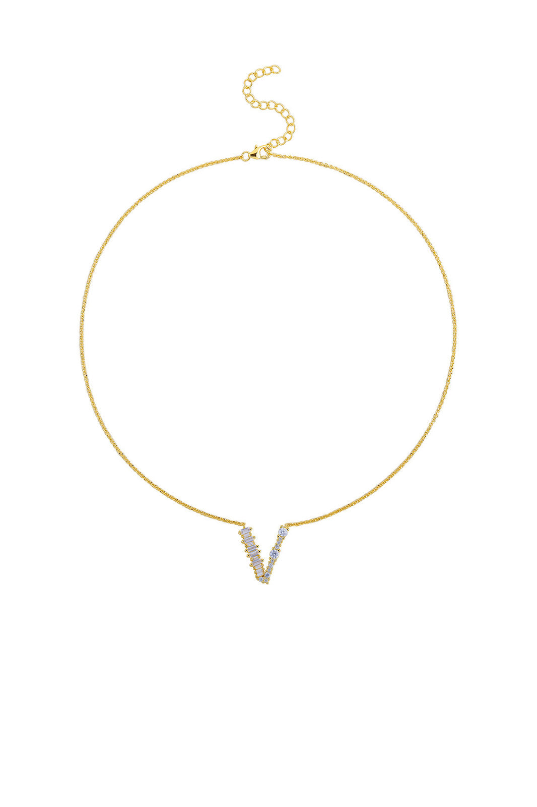 Gold Plated Sterling Silver Initial Necklace - Letter V Detail