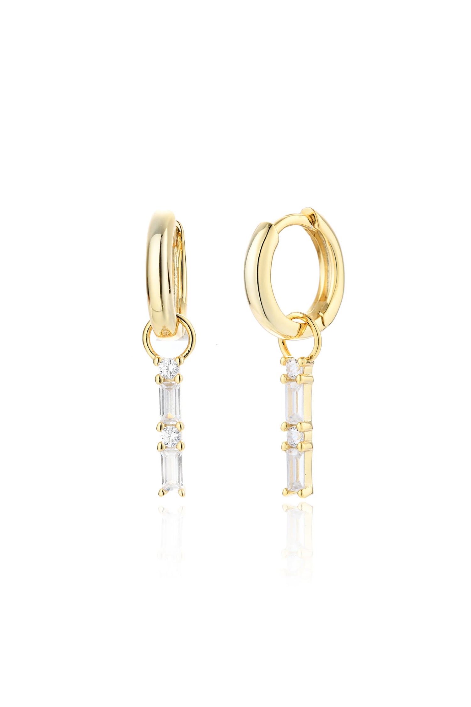  Mini Crystal Charm Hoop Earrings 14k Gold Plated Sterling Silver White Background Mini Crystal Charm Hoop Earrings 14k Gold Plated Sterling Silver White Background