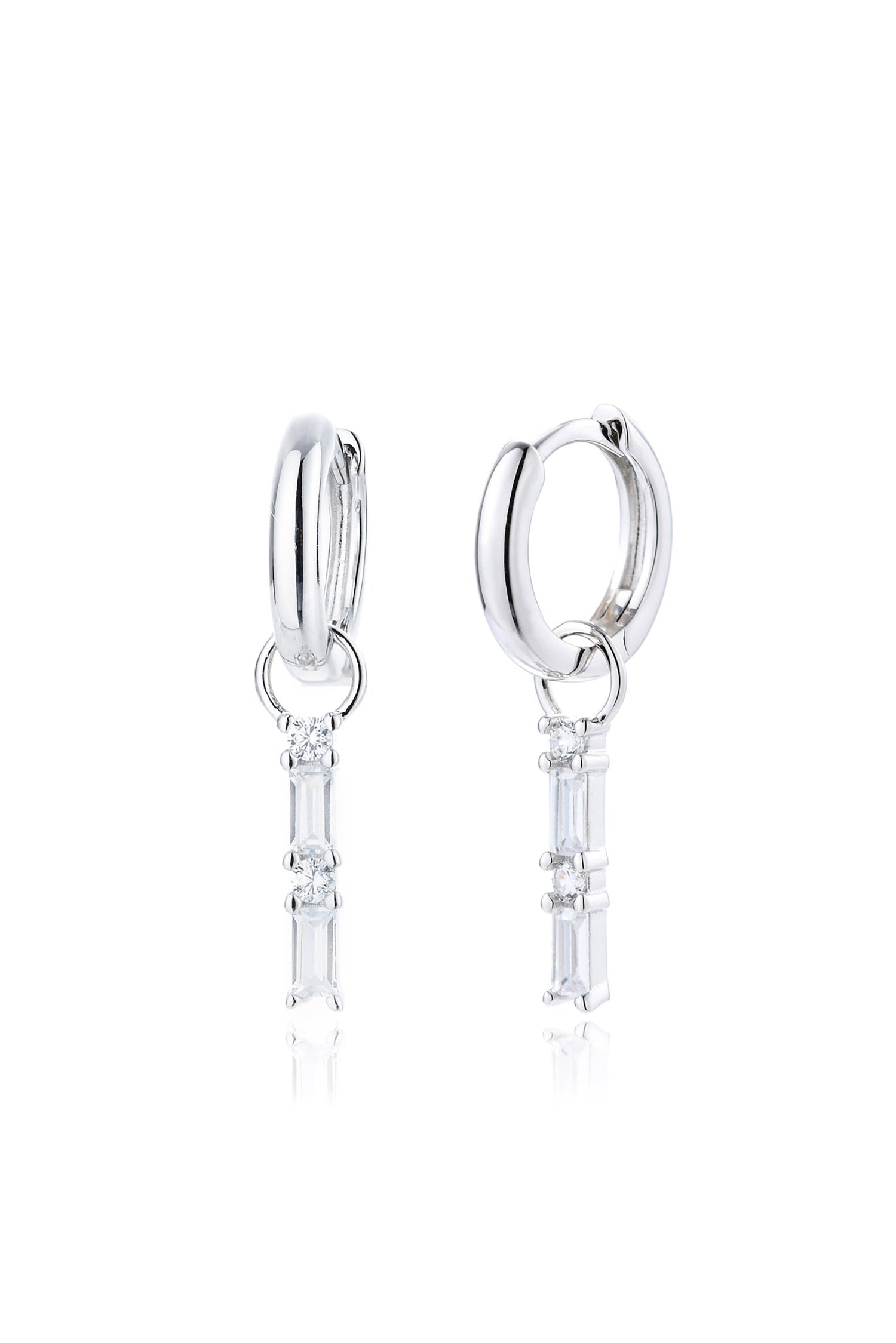  Mini Crystal Charm Hoop Earrings 14k Sterling Silver White Background