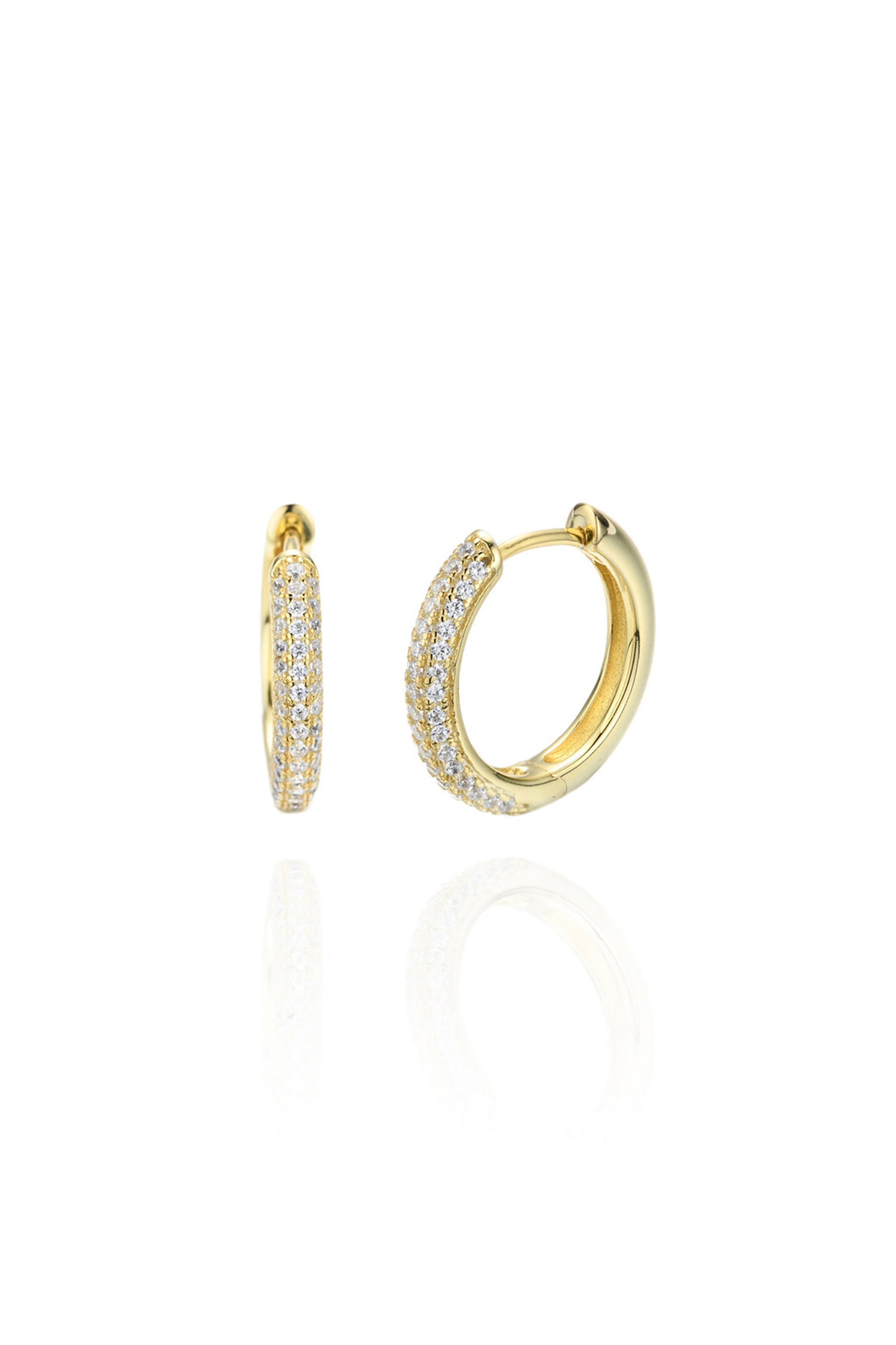  Pave Hoop Huggies 14k Gold Plated Sterling Silver White Background