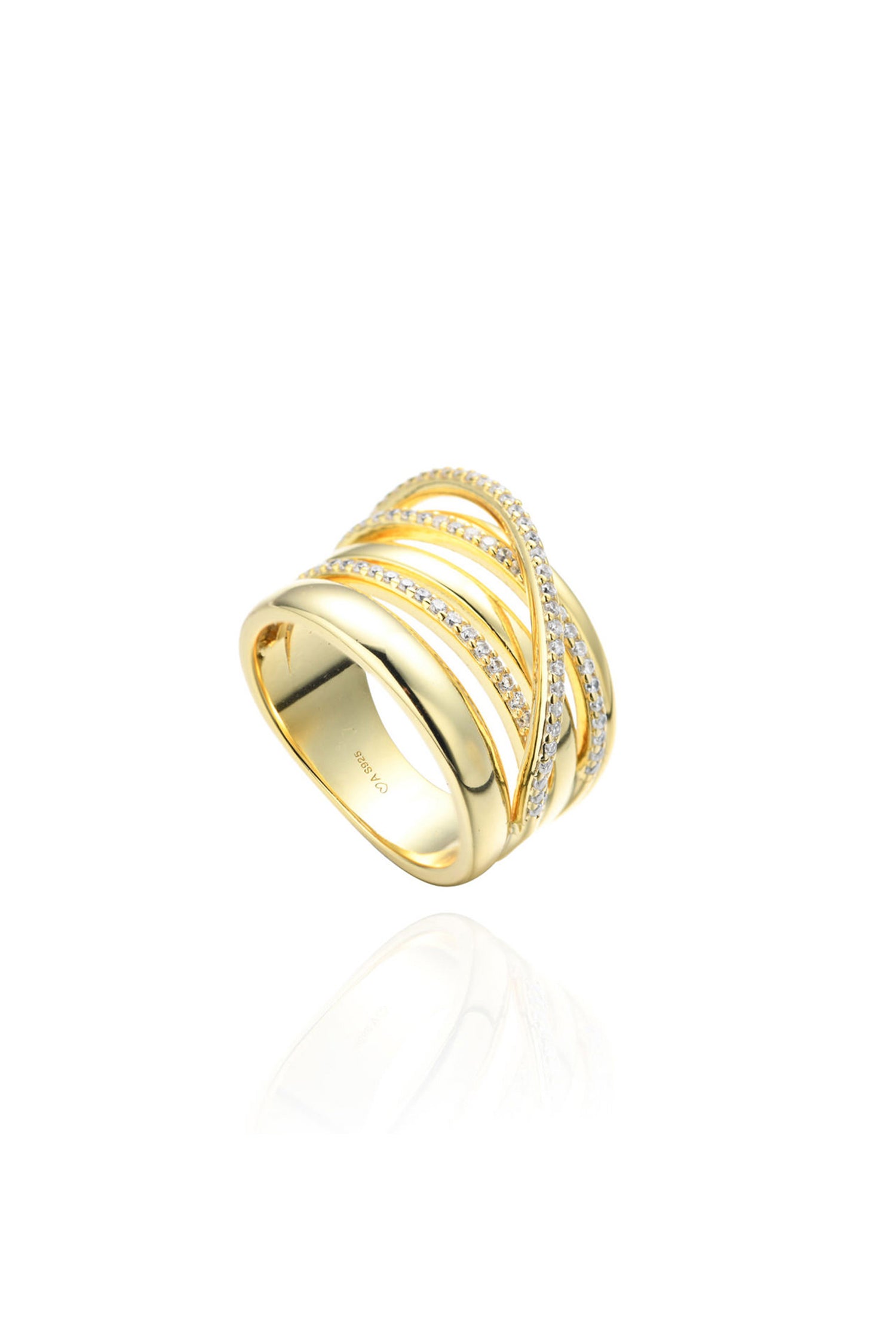  Wrap Cocktail Ring 14k Gold Plated Sterling Silver White Background