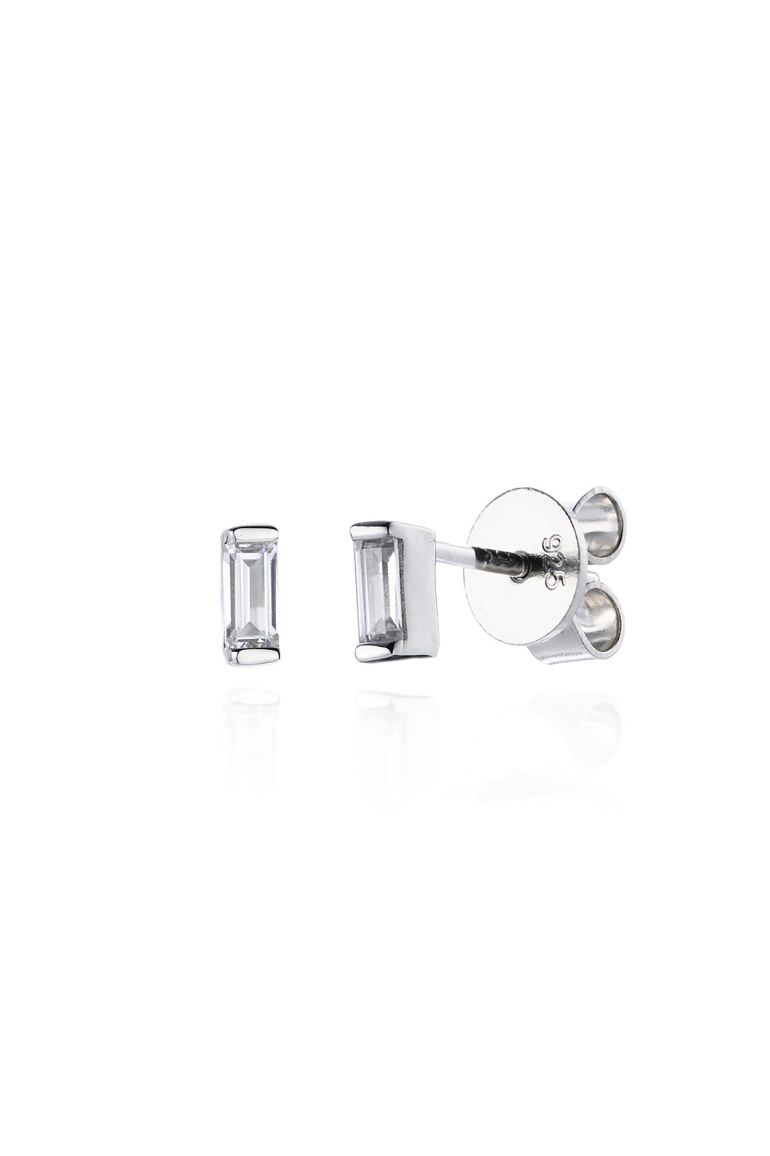  Baguette White Crystal Stud Earrings Sterling Silver White Background