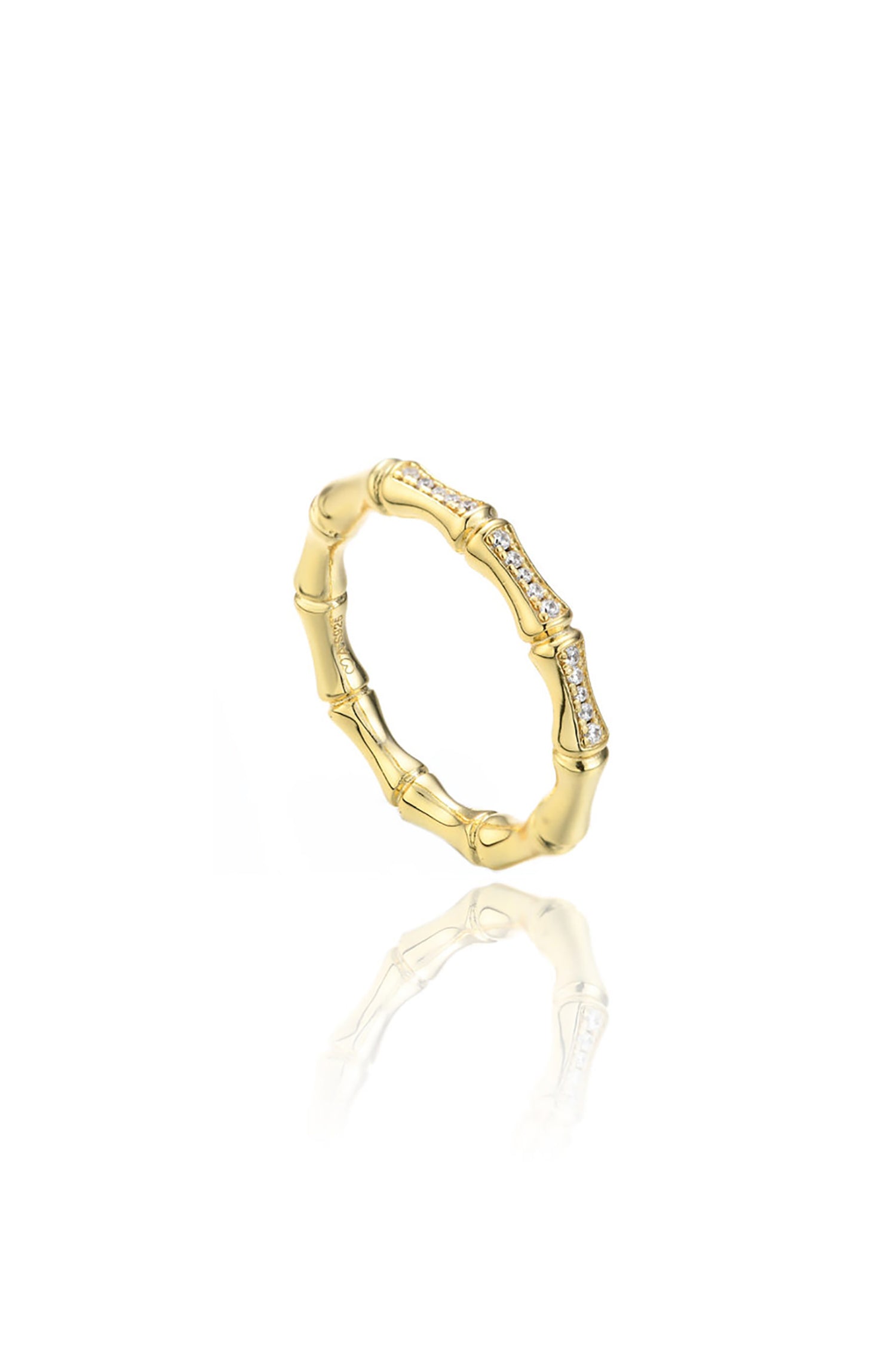  Bamboo Ring 14k Gold Plated Sterling Silver  White Background