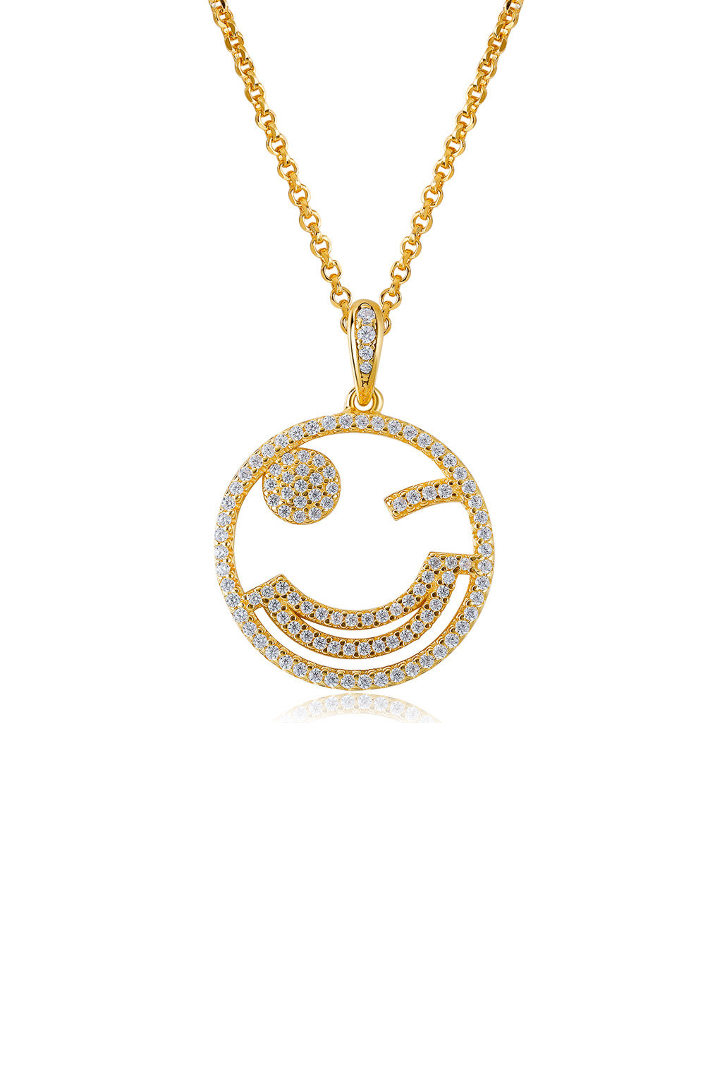 Emoji Naughty Wink Gold Plated Silver Necklace Detail