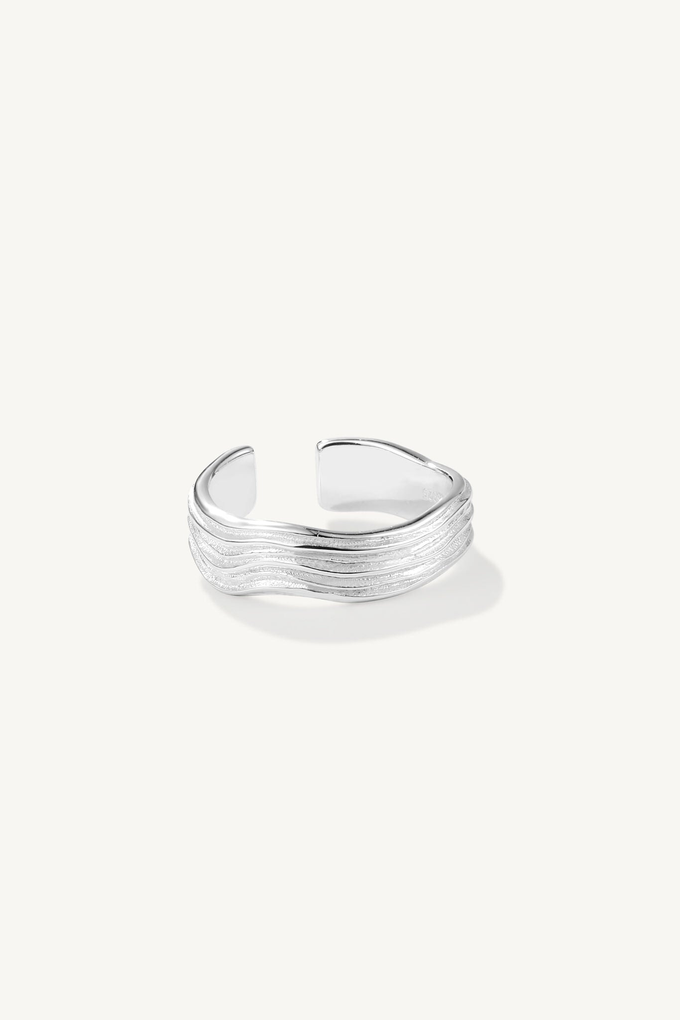  Engraved Shell Lines Open Ring Sterling Silver