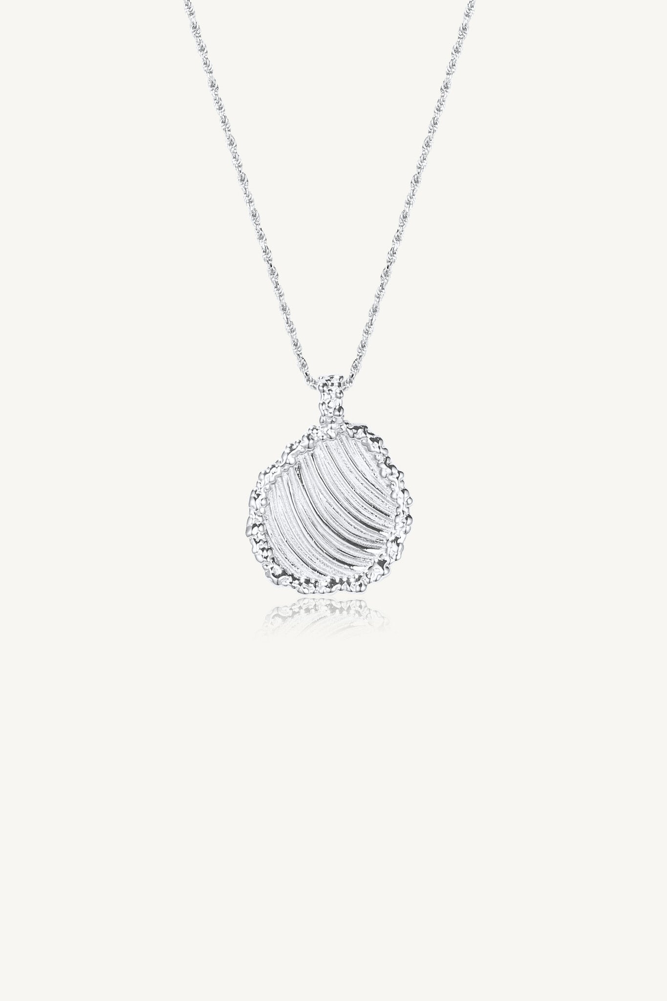 Engraved Shell Lines Pendant Necklace Sterling Silver