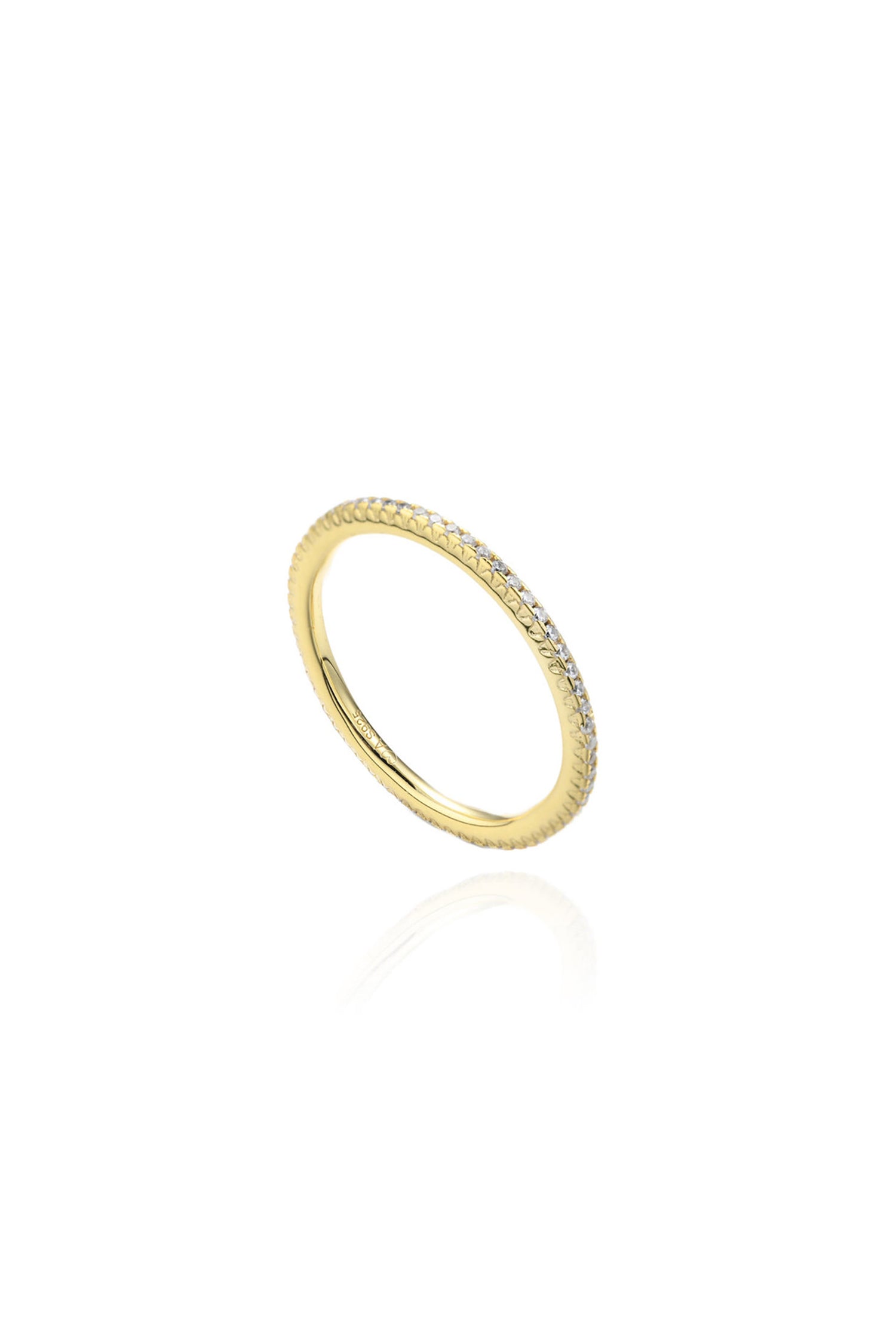  Eternity Pave Ring 14k Gold Plated Sterling Silver White Background