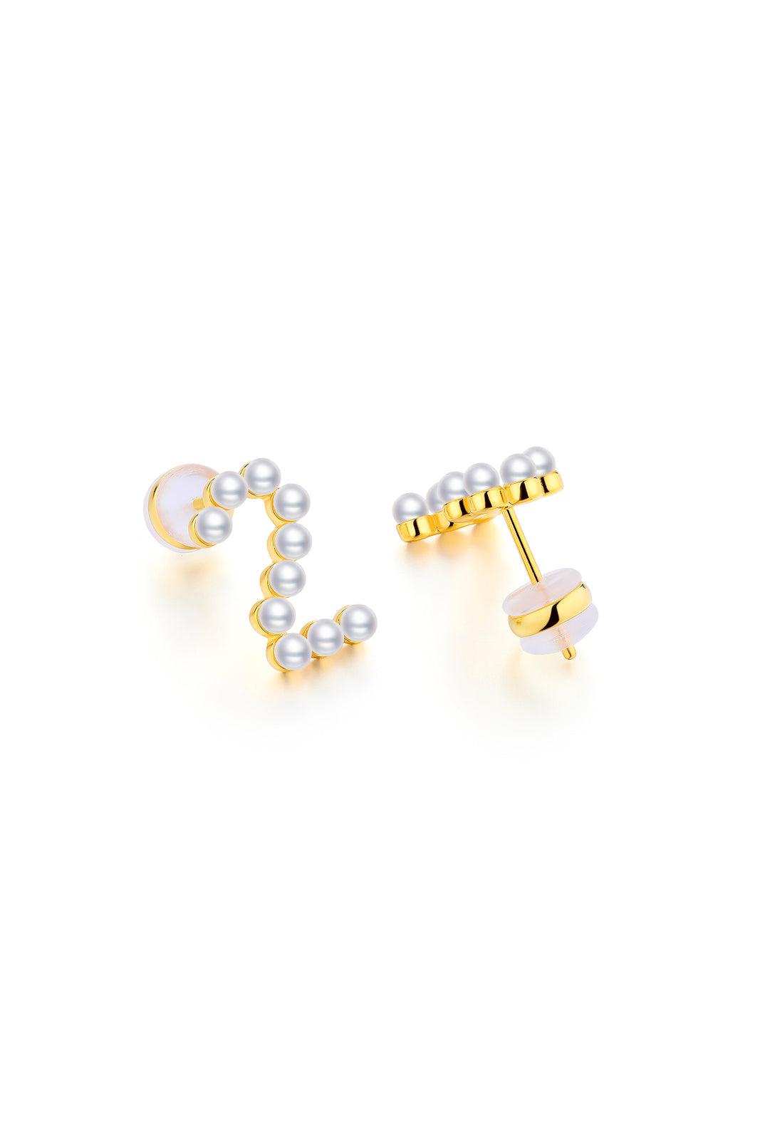 Gold Plated Silver Pearl Ear Studs - Number 2 Back View