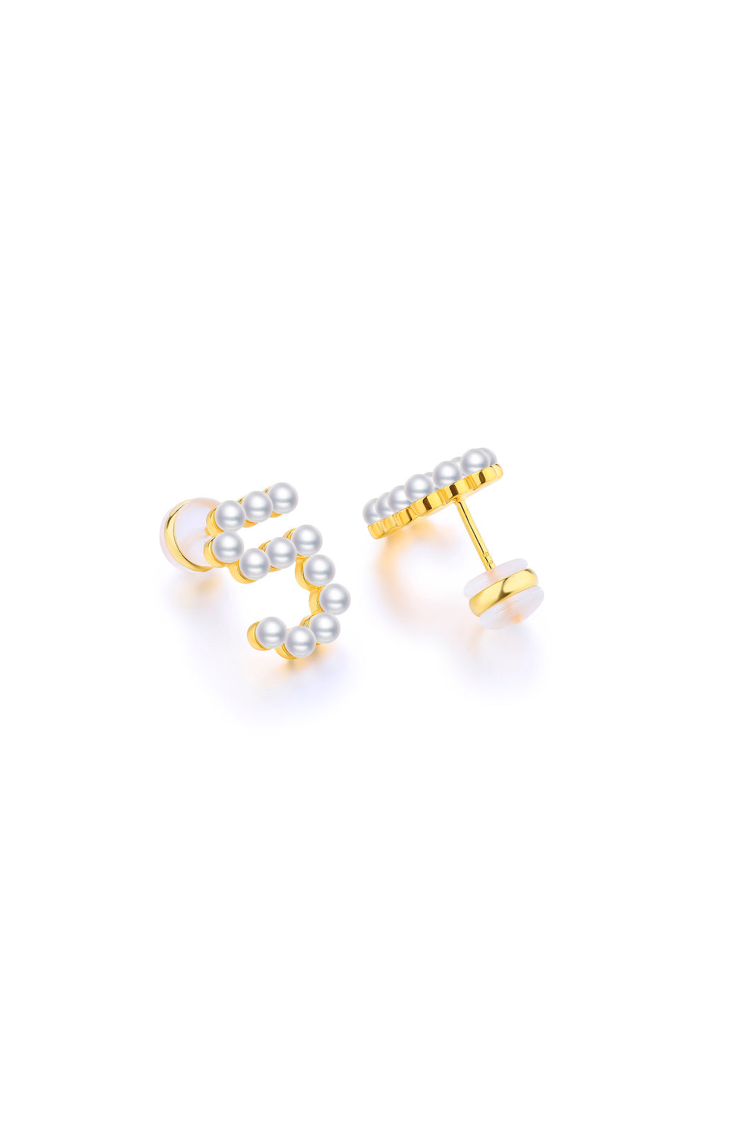 Gold Plated Silver Pearl Ear Studs - Number 5 Back View