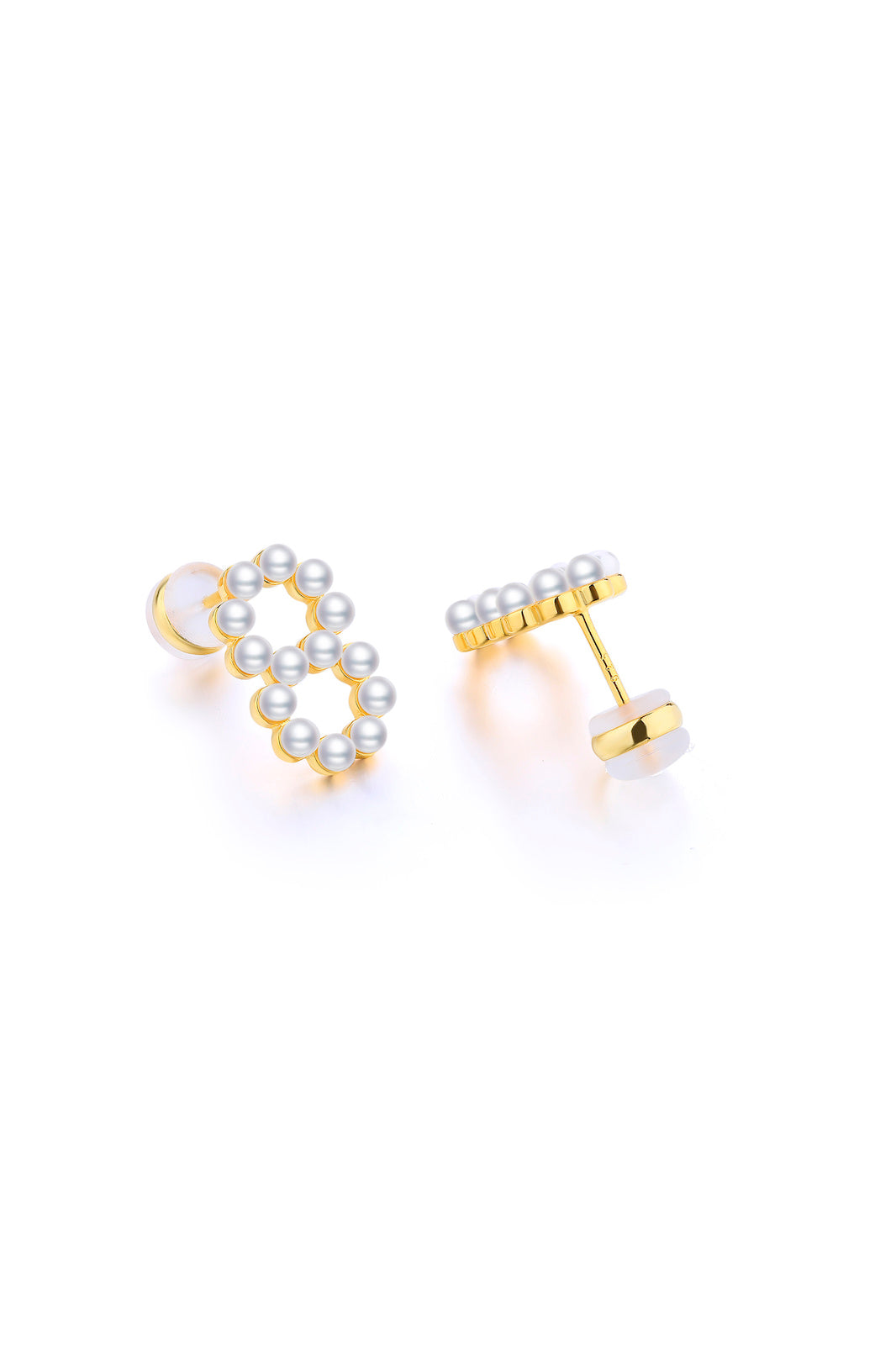 Gold Plated Silver Pearl Ear Studs - Number 8 Back View