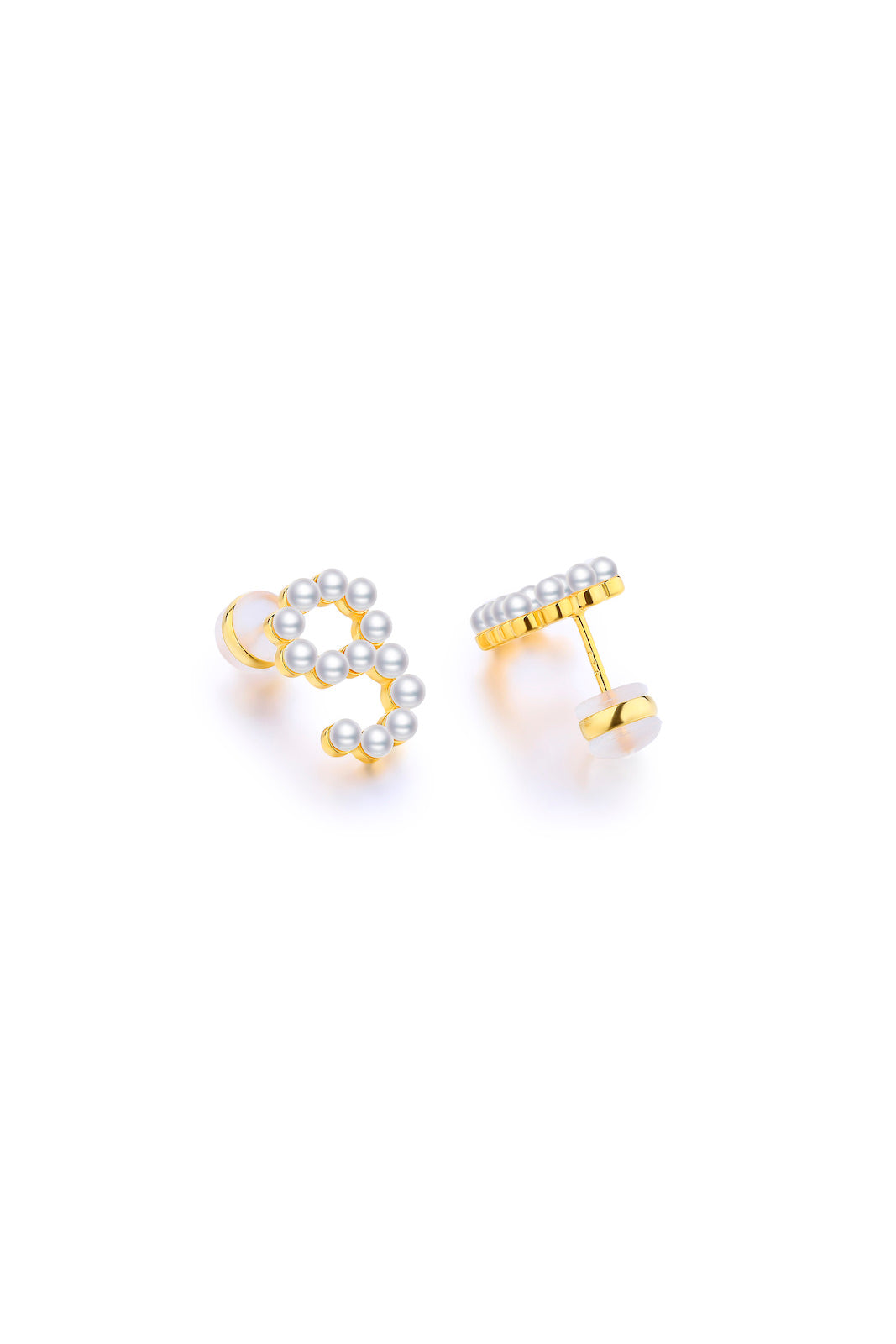 Gold Plated Silver Pearl Ear Studs - Number 9 Back View