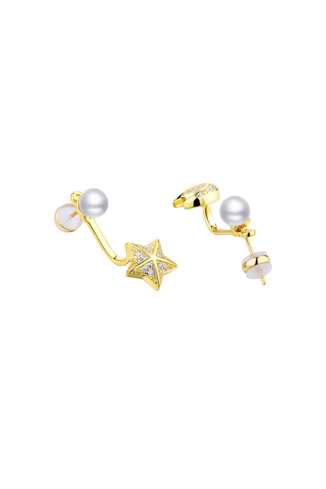 Gold Plated Silver Star Moon 2 Way Earrings - AVILIO DEMI FINE