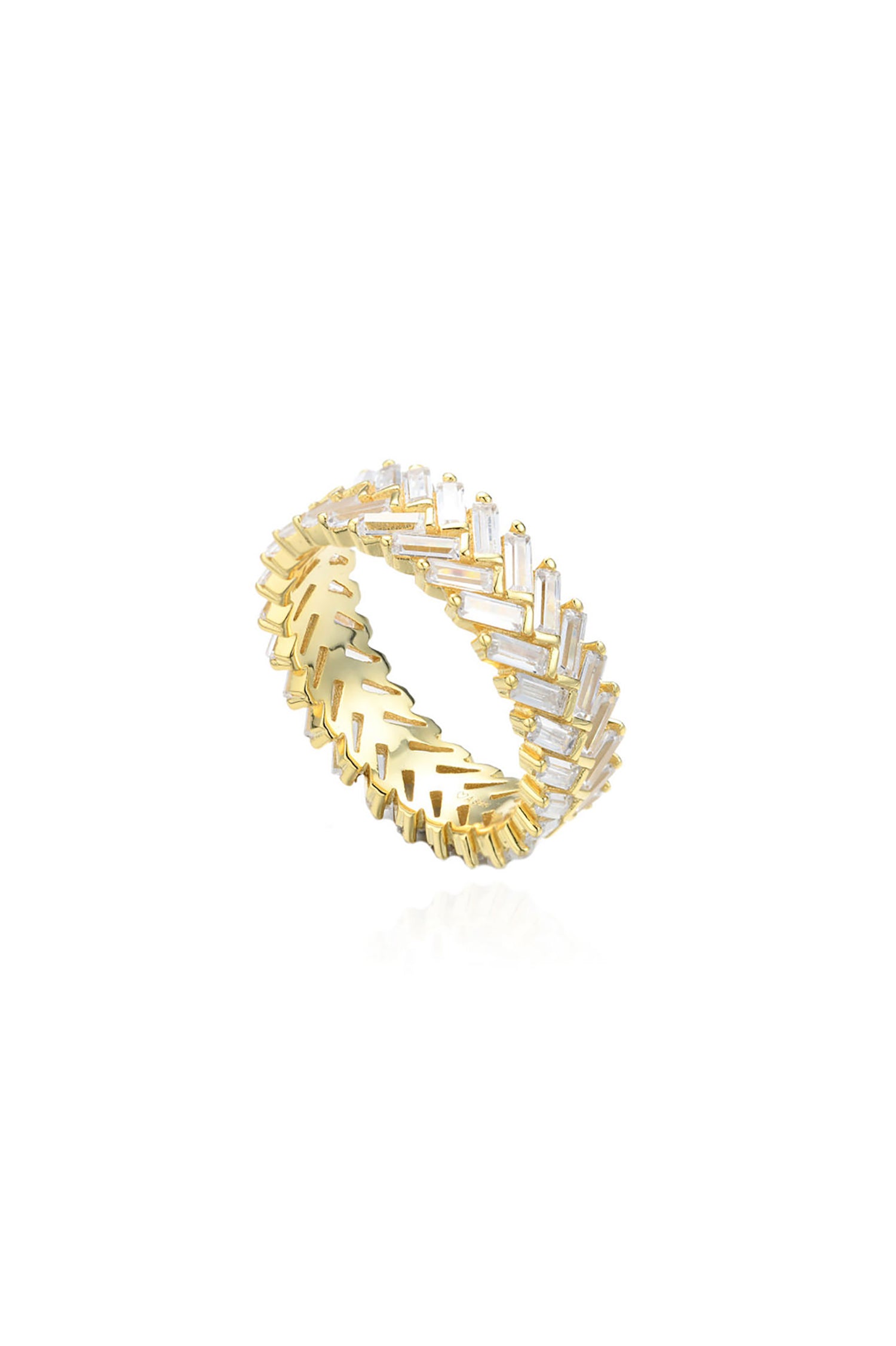  Herringbone Stacking Ring 14k Gold Plated Sterling Silver White Background
