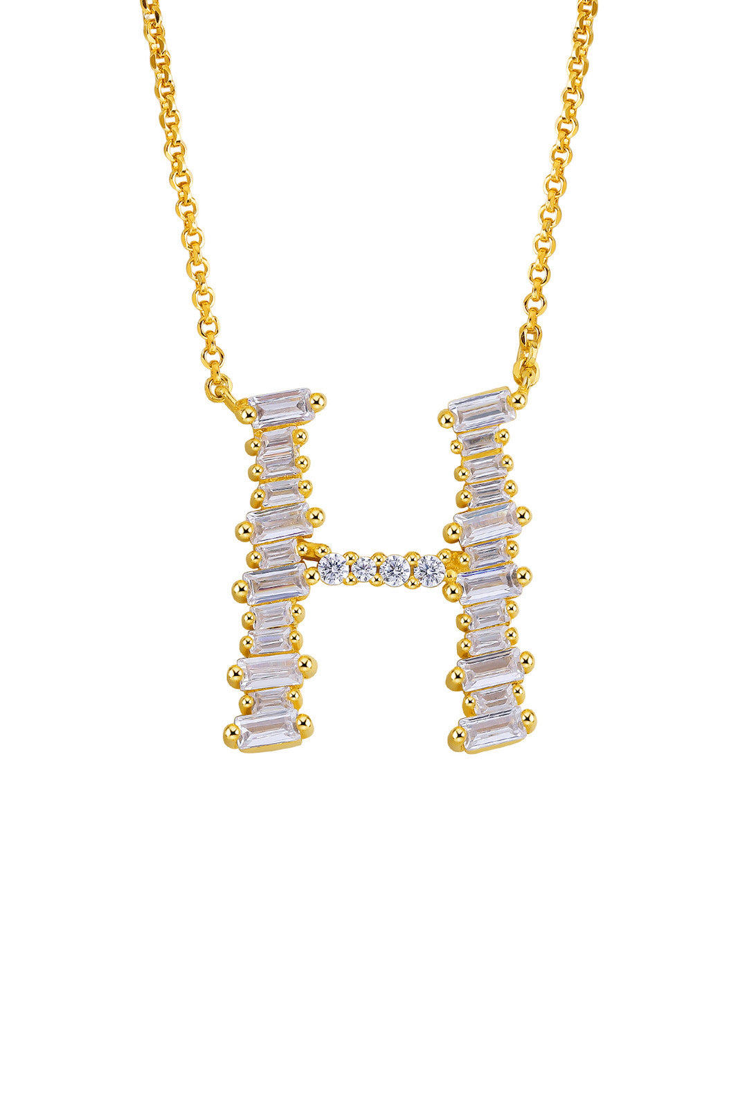Gold Plated Sterling Silver Initial Necklace - Letter H Detail