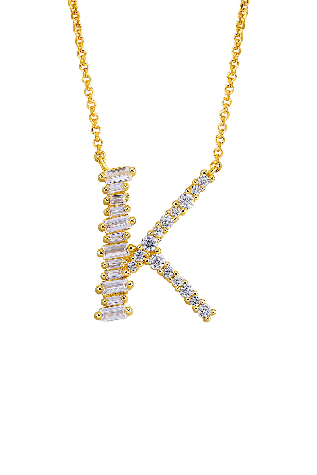 Gold Cz Letter K Initial Necklace 925 Sterling Silver Pendant Womens  9mm(0.35