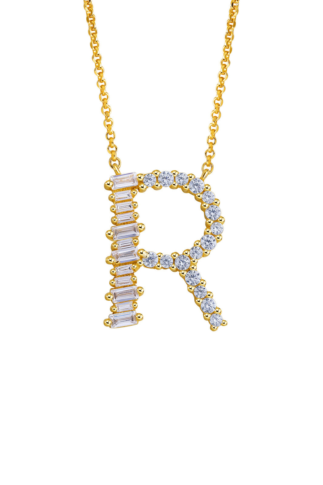 Gold Plated Sterling Silver Initial Necklace - Letter R Detail