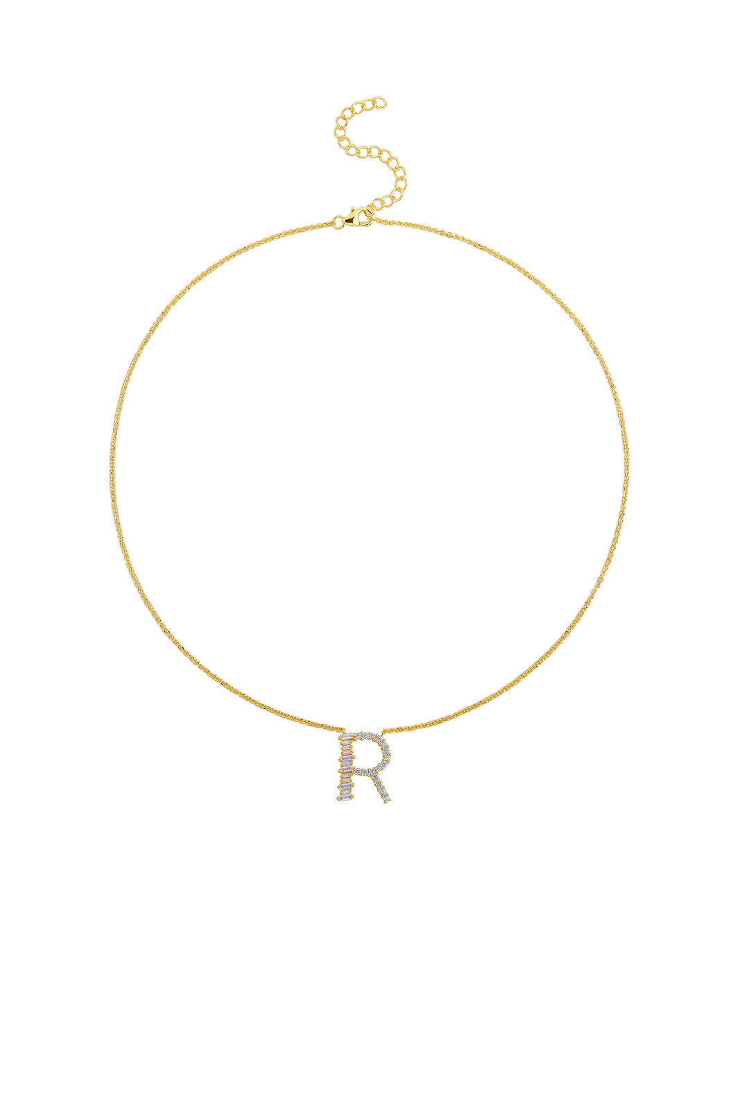 Gold Plated Sterling Silver Initial Necklace - Letter R Detail