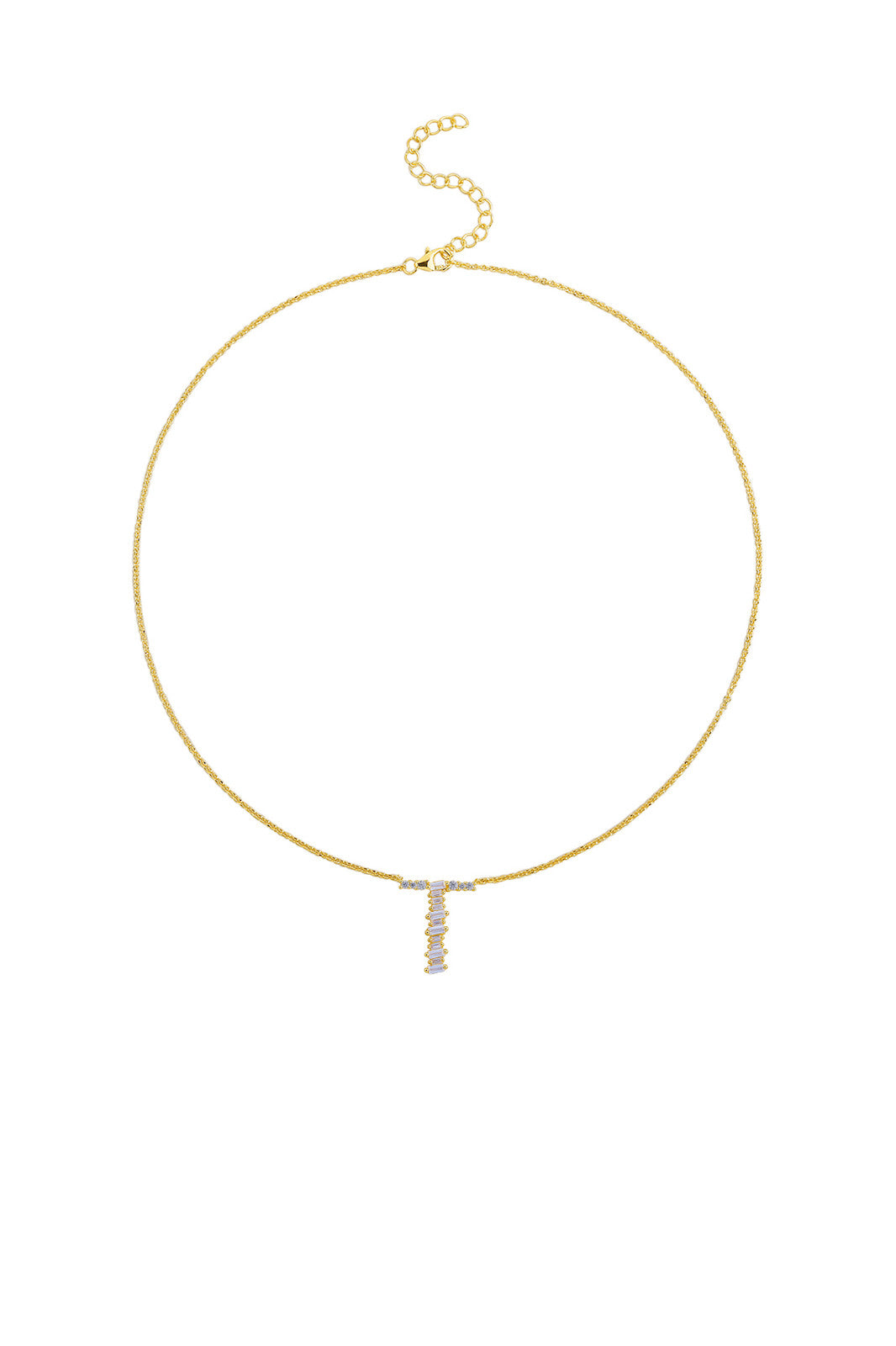 Gold Plated Sterling Silver Initial Necklace - Letter T Detail