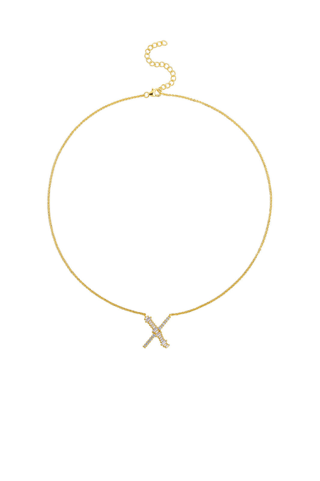 Gold Plated Sterling Silver Initial Necklace - Letter X Detail