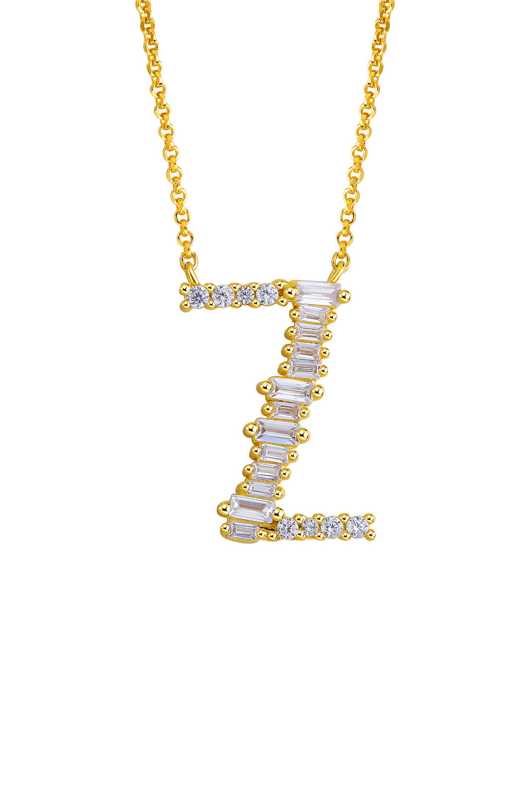 Gold Plated Sterling Silver Initial Necklace - Letter Z Detail