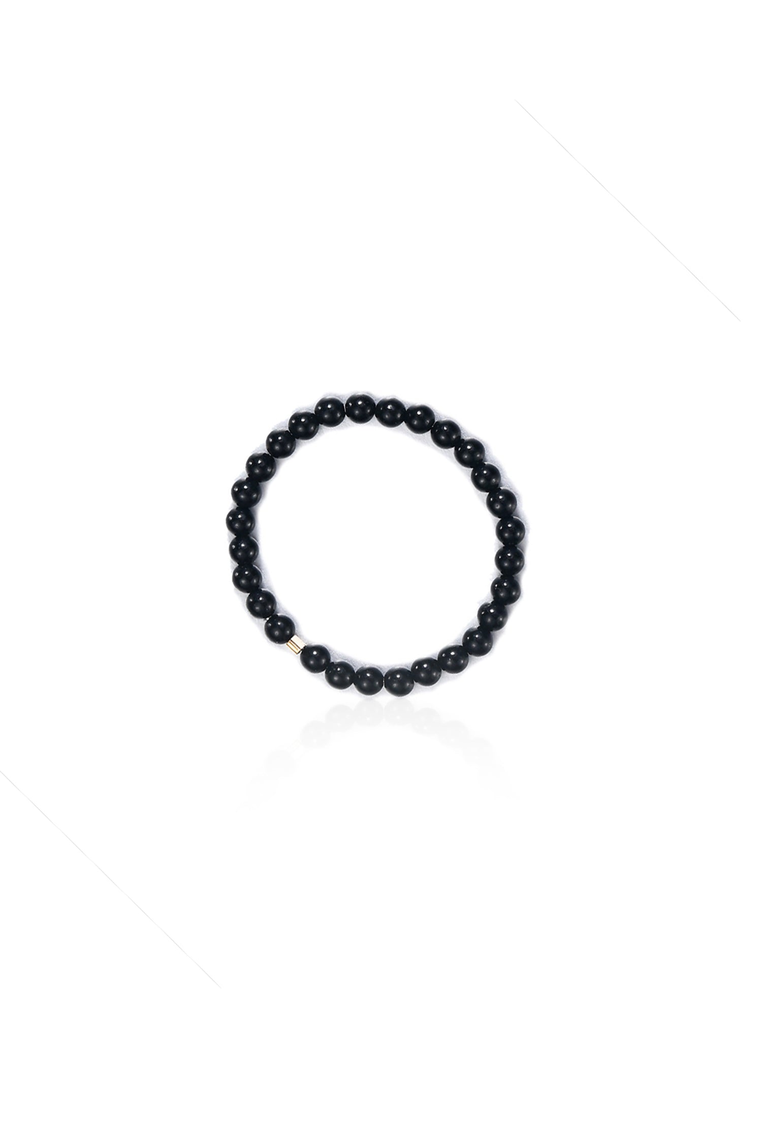 Natural Black Agate Stacking Bead Ring White Background