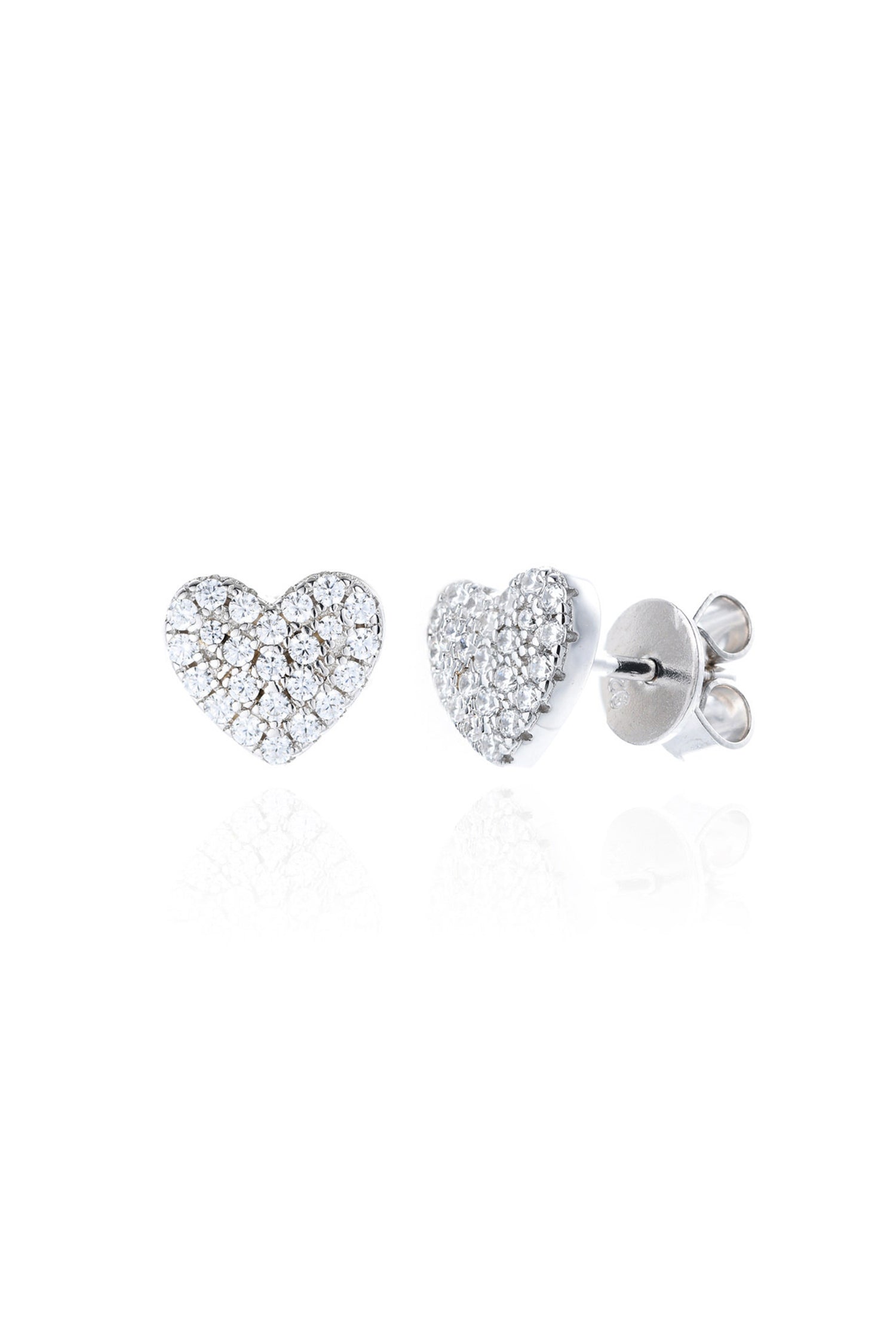   Pave Heart Stud Earrings Sterling Silver White Background