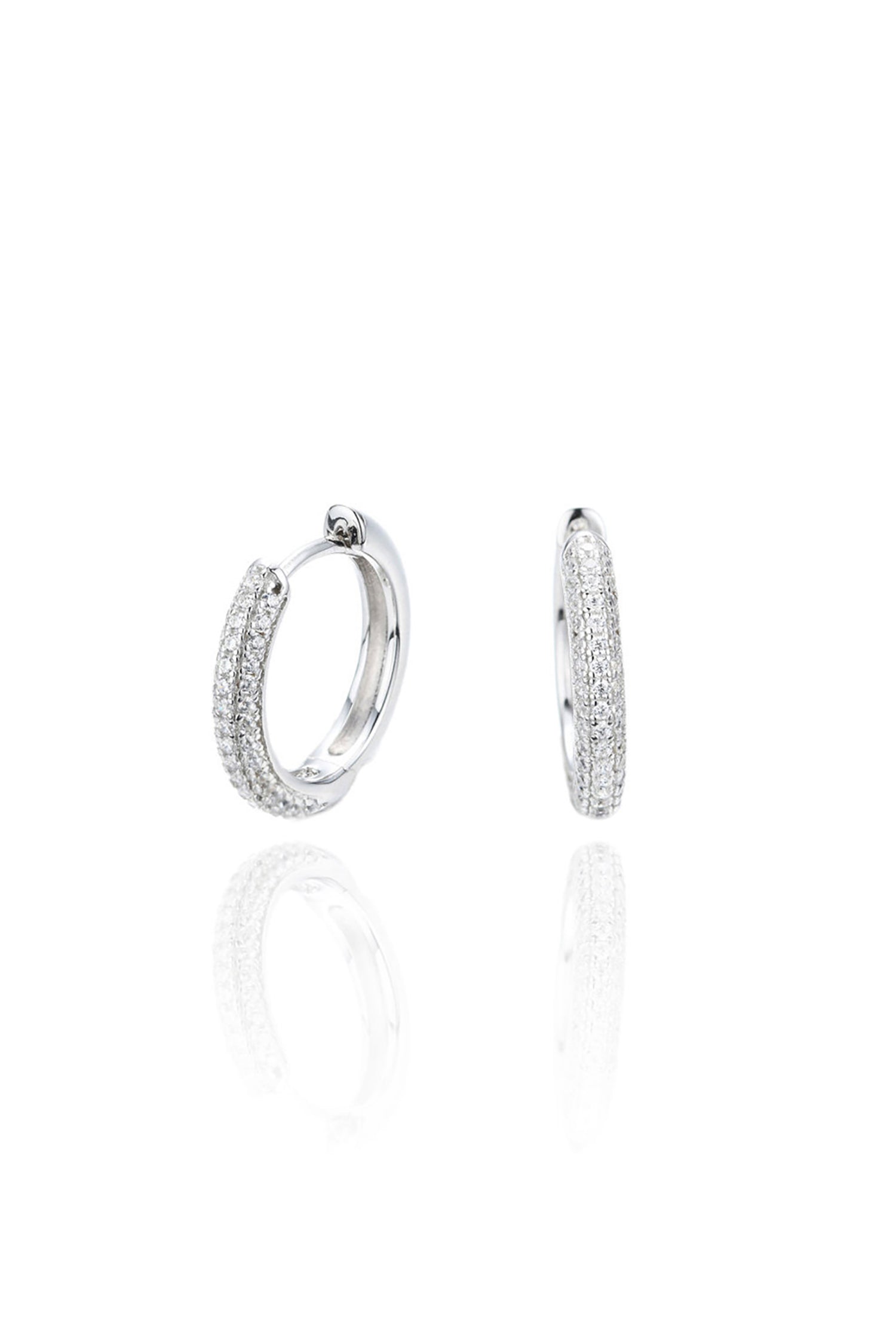  Pave Hoop Huggies Sterling Silver White Background