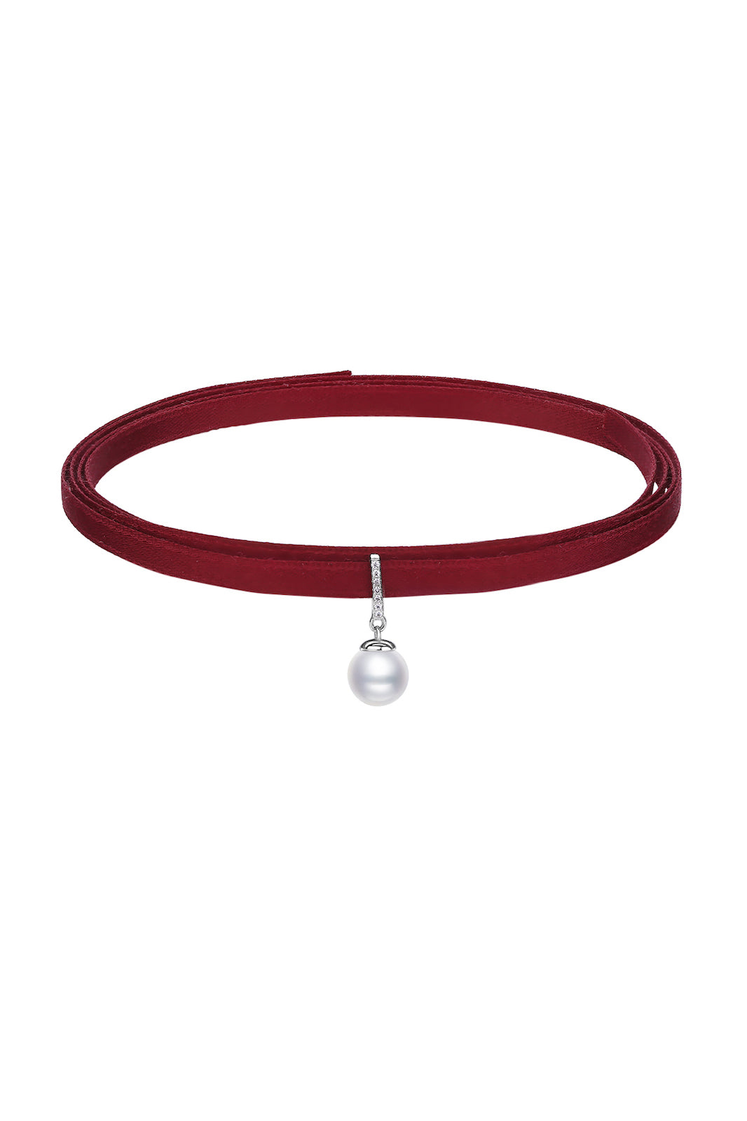 Pearl Choker with Burgundy Red Silk Adjustable Band - AVILIO SILVER JEWELLERY 