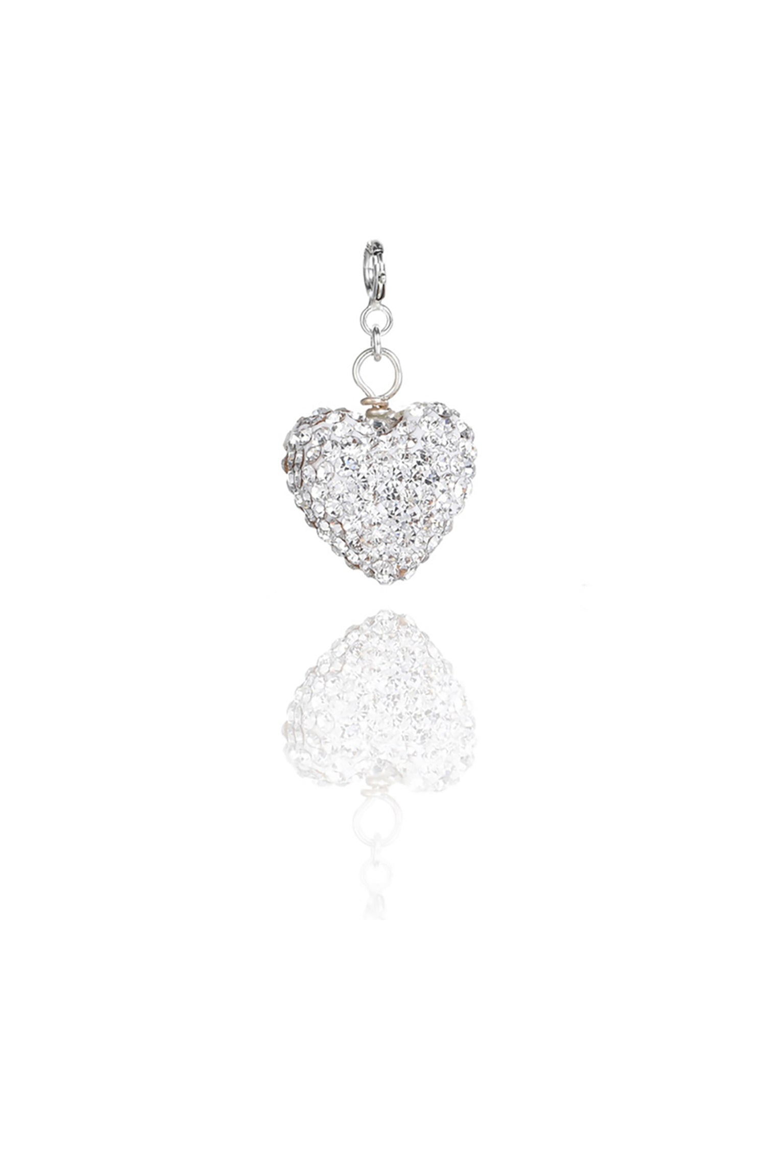 Puff Crystal Heart Clip-on Pendant Sterling Silver White Background