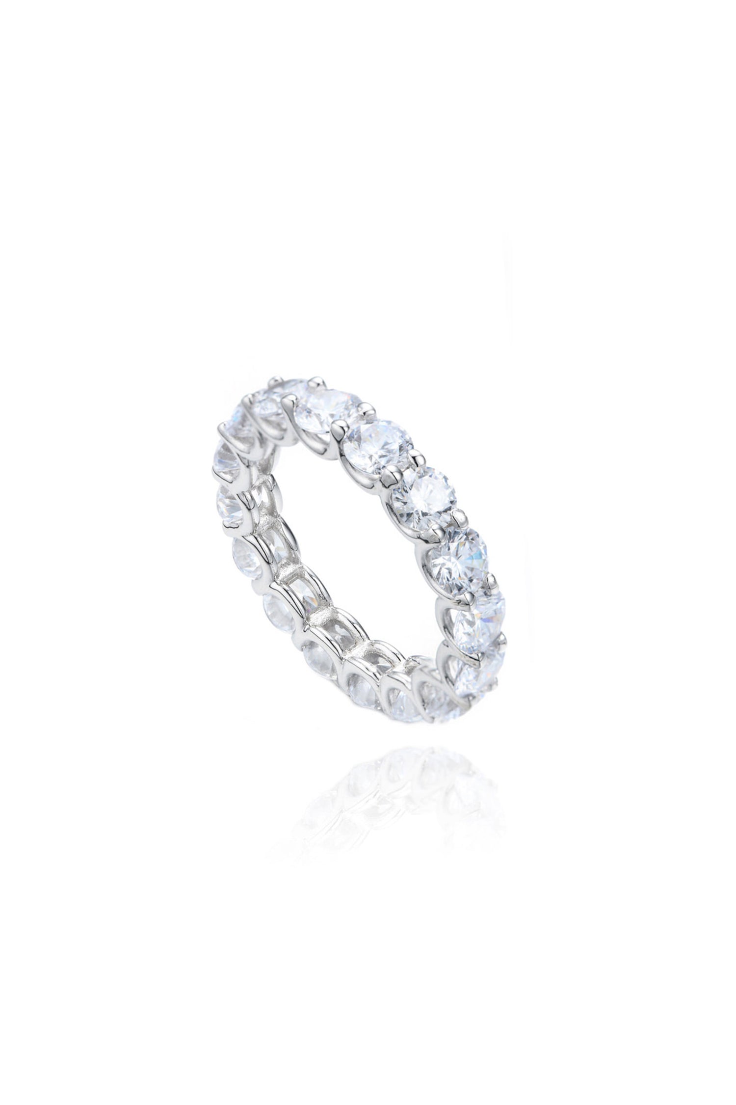 Round Cut Sterling Silver Eternity Band Ring White Background