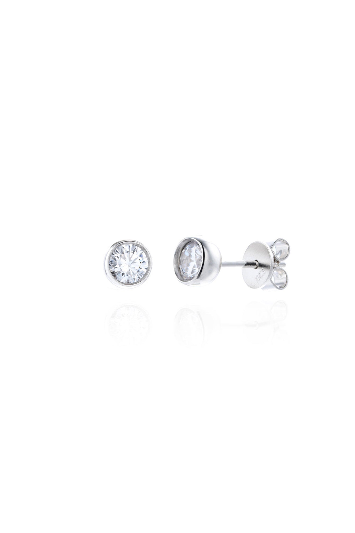  Single Dimaond Cut White Crystal Stud Earrings Sterling Silver White Background